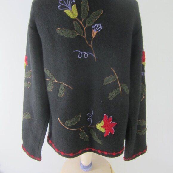 Tally Ho Womens S Black Boiled Wool Floral Full Zip Long Sleeve Jacket Cardigan - Picture 16 of 16